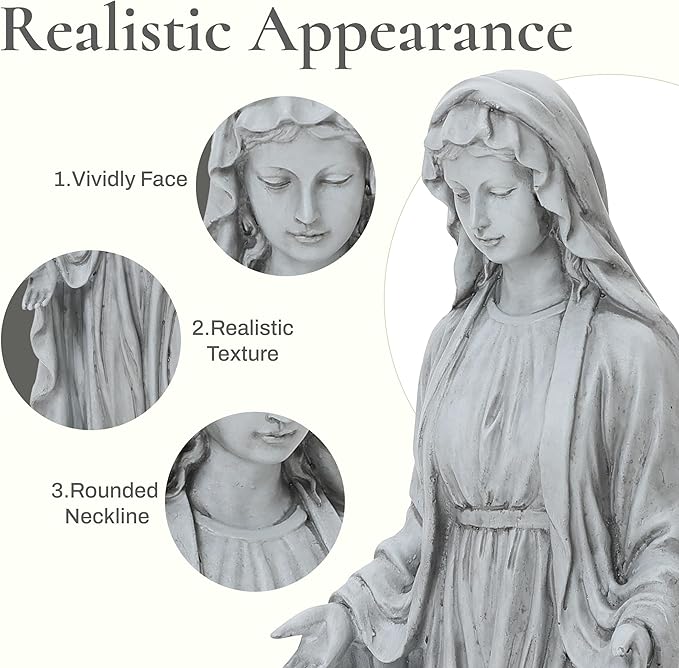 LuxenHome Virgin Mary Statue Outdoor, 30'' Religious Garden Statue, Blessed Mother Outdoor Statue, Outdoor Statue, Garden Sculptures, Outdoor Yard Decorations, Gray