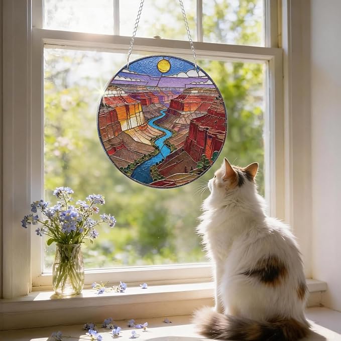 Mountains River Acrylic Suncatcher, Landscape Acrylic Suncatcher for Window Hanging, Indoor Window Wall Art, Housewarming Gift, Birthday Gift Idea for Women Men