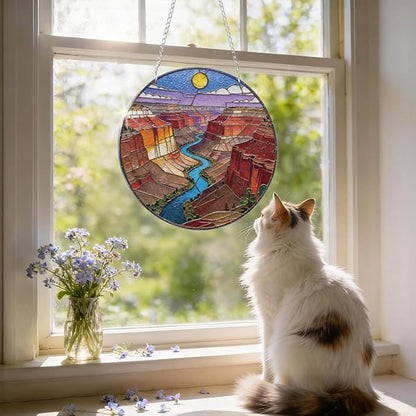 Mountains River Acrylic Suncatcher, Landscape Acrylic Suncatcher for Window Hanging, Indoor Window Wall Art, Housewarming Gift, Birthday Gift Idea for Women Men