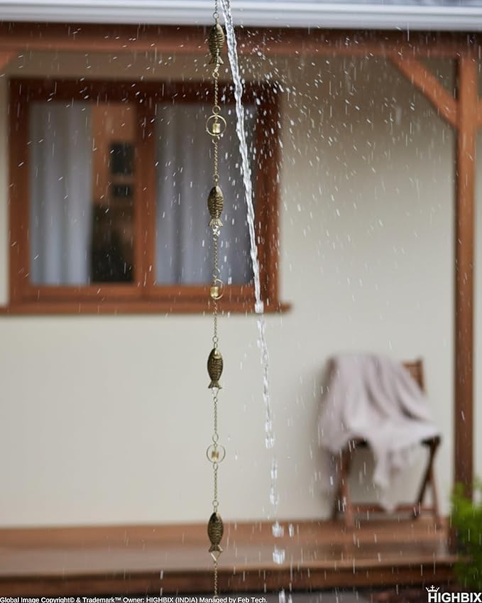 HIGHBIX Rain Chain 8ft Handmade Garden Display Hanging Replacement for Gutter Downspouts Black Powder Coated (Theme 4)