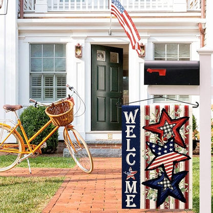 Independence Day 4th of July Garden Flag Burlap 12x18 Inch Double Sided, Patriotic American Stars and Stripes Yard Outdoor Decor DF304