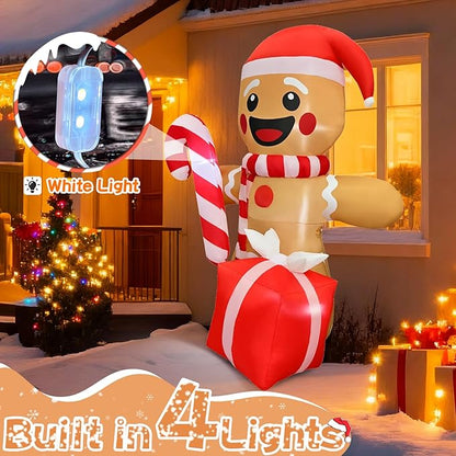 5.5FT Christmas Inflatable Gingerbread 5.5FT Gingerbread Man Inflatable Christmas Outdoor Decoration Xmas Gingerbread Blow Up Decor with Built-in 4 LED for Yard Garden Lawn(with Storage Bag)