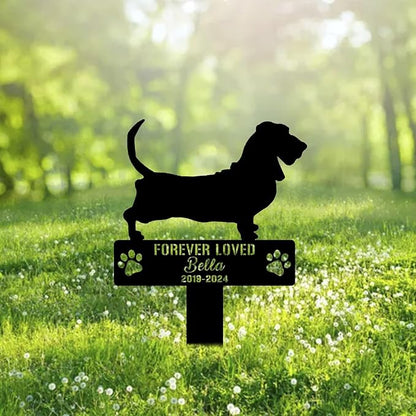 Custom Basset Hound Dog Metal Memorial Garden Stake Personalized Pet Grave Marker Name Sign Remembrance Stake Decor Sympathy Dog Loss,Outdoor Statues for Yard Garden Lawn Patio Pathway Grave Gift.