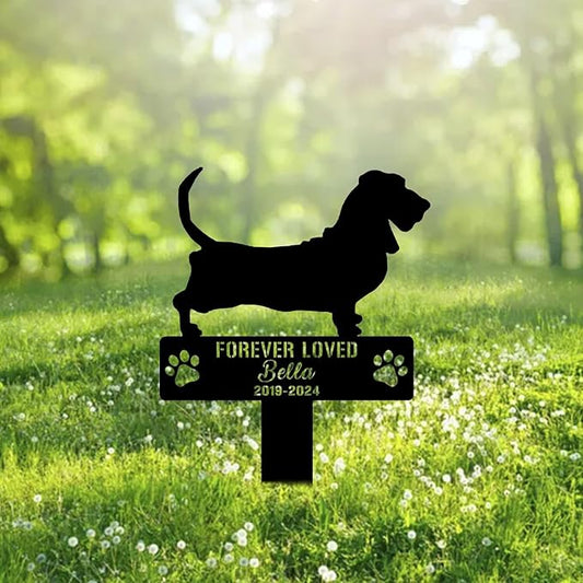 Custom Basset Hound Dog Metal Memorial Garden Stake Personalized Pet Grave Marker Name Sign Remembrance Stake Decor Sympathy Dog Loss,Outdoor Statues for Yard Garden Lawn Patio Pathway Grave Gift.