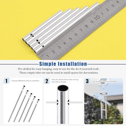 Glarks 61Pcs Wind Chime Kit Including 50Pcs 11.5cm 10cm 9cm 8cm 7cm Wind Chime Tubes and 10Pack Swivel Hooks Clips with 100m Thread Wire for Home Garden Outdoor Hanging Decorations