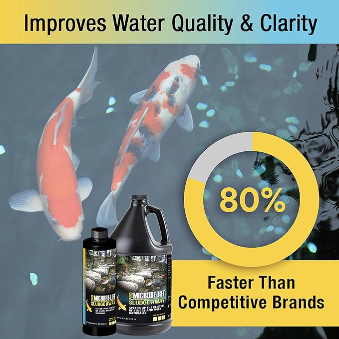 MICROBE-LIFT Sludge-Away Pond and Outdoor Water Garden Sludge Remover, Safe for Live Koi Fish, Plant Life, and Décor (32 Ounces)