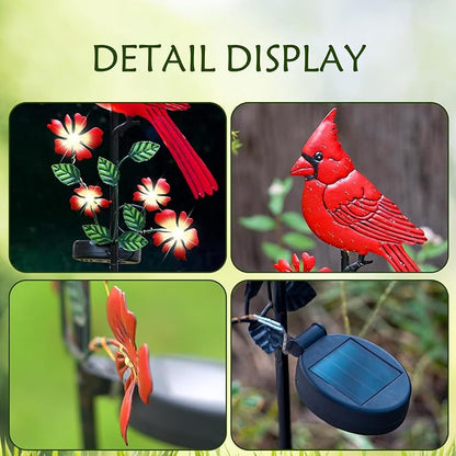 Cardinal Decor Garden Stake,Solar Metal Yard Art Red Cardinal, Cardinal Bird Figurine Lights with Powered LED Garden Sculptures & Statues, Outdoor Decor for Balcony, Yard, Lawn, Pathway, Walkway
