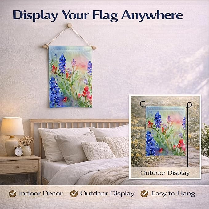 Caroline's Treasures Texas Bluebonnets in Watercolor Garden Flag Mailbox Flag Decorative Yard Flag Banner Outside Patio Artwork Yard Flower Beds, Garden Size, Multicolor