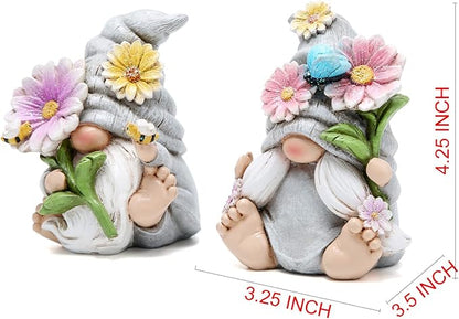 Hodao Set of 2 Spring Gnome Decorations Flower Gnomes Ornaments Decor Summer Outdoor Figurines Spring Elves for Porch, Garden Yard, Flower Bed Garden Gifts for Women, Mom