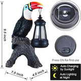 Spring Toucan Garden Statues Decor, Solar Waterproof 9.5" Colorful Tropical Bird Sculpture with LED Lights Funny Garden Outdoor Exotic Bird Sculpture Decoration for Lawn Porch Yard Patio Tiki Bar