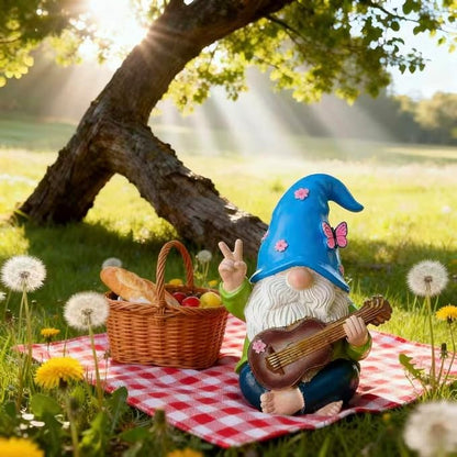 Garden Gnome Decor Statue,Funny Garden Gnomes with Guitar,Decor for House,Lawn,Patio and Porch, Gifts for Friend,Family. (Blue)