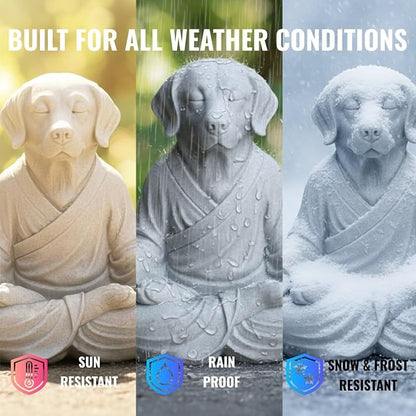 OLOMA Solid Concrete Meditating Dog Statue Heavy Stone Sculpture Resin Coated Durable Outdoor Indoor Lawn Patio Decorative Garden Accent Statement Decorative Garden Accent Feature