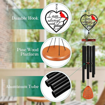 Kathfly Cardinal Wind Chimes for Loss of Loved One, 28" Memorial Wind Chimes for Outside, Sympathy Bereavement Condolence Funeral Windchime Bereavement Condolence Funeral Gifts for Loss of Loved One