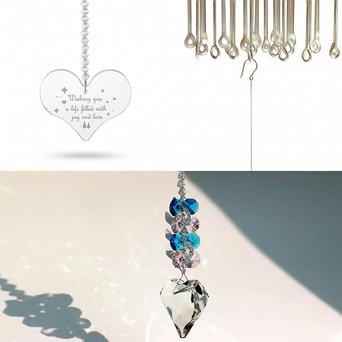 Crystal Heart Suncatcher Kit for Indoor Window Hanging Prism,Healing Rainbow Maker, for Her Birthday and Holidays, Room Garden Outdoor Decor, Pet Gift (Pastel)