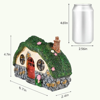 Solar Fairy Garden House, Outdoor Resin Statues, Outdoor Figurine Lights, Fairy Houses for Outside, Garden Statues House, for Patio, Yard, Balcony Decoration