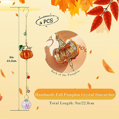 HDCRYSTALGIFTS Set 4 Fall Pumpkin Suncatchers Crystals Sun Catchers Indoor Window Hanging Thanksgiving Christmas Tree Decorations for Farmhouse Harvest Autumn Xmas Home Party Decor