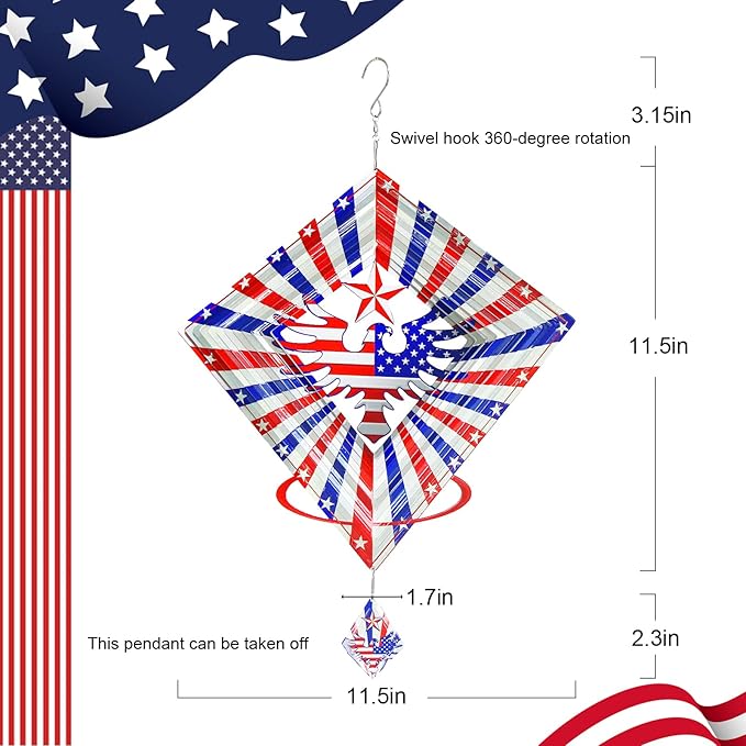 American Eagle Flag Metal Wind Spinners Outdoor, Stainless Steel Wind Sculptures Spinner Hanging Garden Decoration, United States Flag Craft Spinner Patio Decor Yard Ornaments Art Gift