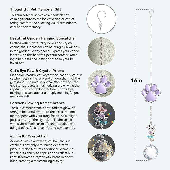 Dog Memorial Gifts for Loss of Dog, Pet Memorial Gifts for Dogs, Thoughtful Bereavement Remembrance Crystal Suncatcher with Sympathy Card (Light Violet)