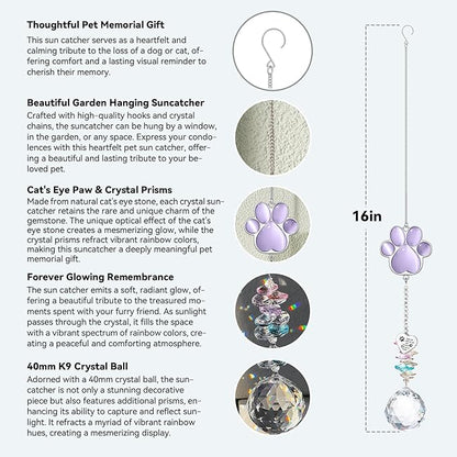 Dog Memorial Gifts for Loss of Dog, Pet Memorial Gifts for Dogs, Thoughtful Bereavement Remembrance Crystal Suncatcher with Sympathy Card (Light Violet)
