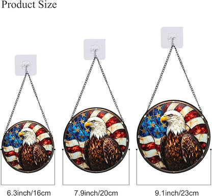 Eagle Stained Glass Suncather for Window Hanging, 7.9'' American Bald Eagle Ornament Gift for Men, Patriotic Wall Art Home Decor Gift for Father's Day Independence Day (Brown, 7.9'')