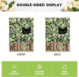 AVOIN colorlife Spring Summer Floral Garden Flag 12x18 Inch Double Sided Outside, Eucalyptus Black Cat Welcome Seasonal Yard Outdoor Flag