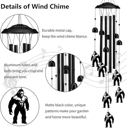 Bigfoot Wind Chimes for Outside/Indoors, Bigfoot Gifts for Women Mom Grandma, Aluminum Tubes Windchimes S Hook, 37" Wind Chime Hanging Decor for Home Patio Garden Porch Yard (Black-Bigfoot)
