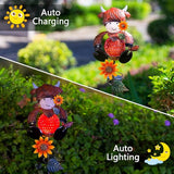 2 Pack Solar Garden Lights, Highland Cow Solar Lights Outdoor Waterproof Global Landscape Lighting with Metal Stake, Decorative Lawn Ornaments for Pathway, Garden Decor