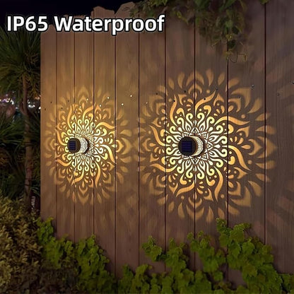 2PCS Decorative Solar Mandala Lights, Metal Solar Powered Outdoor Deck Step Wall Lights, Mandala Theme Waterproof Fence Light for Garden Post Patio Backyard Yard Decor