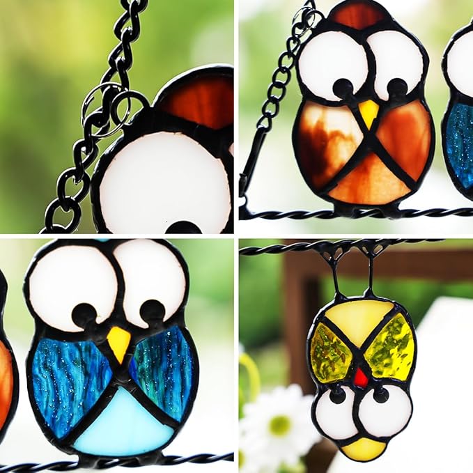 Owl Bird Gifts for Bird Lovers Stained Glass Suncatchers for Windows,Birds Decor Stained Glass Window Hangings,Owls Ornament Housewarming Gift Owls Gifts for Women Owl Lover