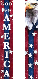 BlissYard 4th of July Decorations God Bless America Door Banner American Flag Independence Day Eagle Porch Banner Sign Patriotic Decor Memorial Day Front Door Hanging Porch Signs Veterans Decorative