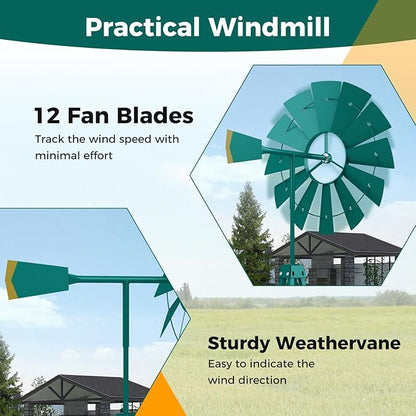 Tangkula 8.3FT Windmill Yard Garden Metal Ornamental Wind Mill Weather Vane Weather Resistant (Green)
