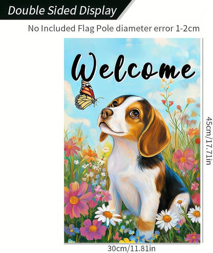 BlissYard Welcome Garden Flag Double Sided 12x18 Inch Cute Beagle Dog Flowers Seasonal Spring Small Flags For Outside Outdoor Decor Yard Farmhouse Holiday Spring Summer Decorations Yard Flags
