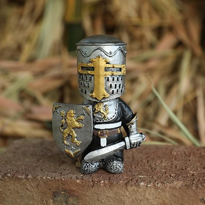 Knight Gnomes Guard Garden Statues 2021 Christmas Guardians Gnomes, Renaissance Medieval Cross Templar Crusader Figurine, Armor Miniature European Knights Sculpture for Yard Lawn Art Decor (8 pcs)