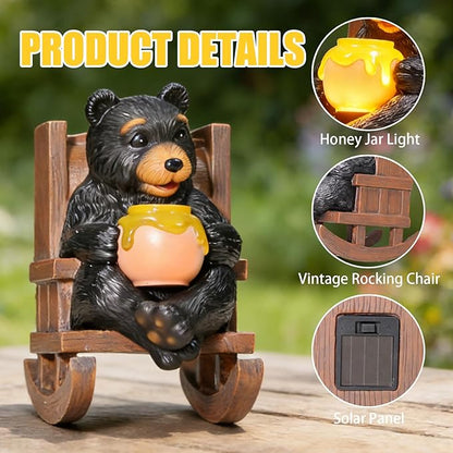 Solar Garden Statues Black Bear Decor Resin Bear Statues Outdoor with Solar Light Animal Figurine for Outside Yard Lawn and Patio Decorations Gardening Gifts for Women 3.5 * 5.5 * 6.25 Inch