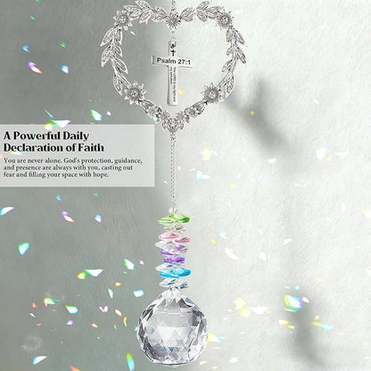 Christian Gifts for Women, Heart-Shaped Suncatcher with Cross - Religious Birthday Ornament with Scripture The Lord is My Light and My Salvation - Inspirational Catholic Spiritual Gifts