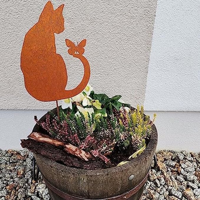 Sitting Cat Garden Statue Rustic Iron Outdoor Ornament for Yard or Patio Decoration(Sitting cat)
