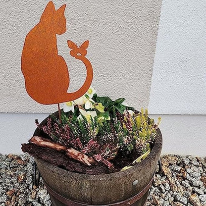 Sitting Cat Garden Statue Rustic Iron Outdoor Ornament for Yard or Patio Decoration(Sitting cat)