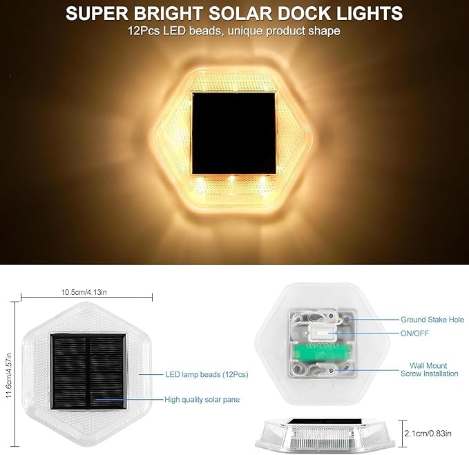 Solar Deck Lights Dock Step Lights- 8 Packs Waterproof 1200mAh Auto ON/Off LED Solor Powered Stair Lighting for Outdoor Garden, Patio, Pathway, Walkway, Driveway (Warm White)