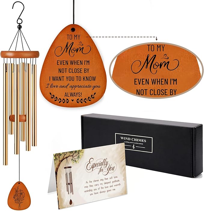 Mothers Day Wind Chime - Mom Wind Chime for Long Distance, Mom Birthday Gifts from Daughter, Son - I Love You Mom Gifts - Home, Patio, Garden Decor - Wooden Large Wind Chimes for Outside 28 Inches