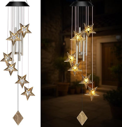 Colingmill Solar Wind Chimes for Outside Waterproof Hanging Wind Chimes Lights Outdoor Decor Yard Garden Gifts for Mother Mom Grandma Wife Neighbors(Star,Warm Colored Lights)