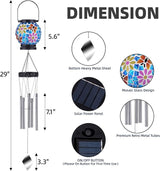 VOREEN Solar Wind Chimes with Gentle Chime Sound, Blue Mosaic Glass Lantern for Outdoor, Calming Night Glow & Relaxing Breeze Melody, Waterproof Porch Yard Garden Decor, Memorial & Sympathy Gift