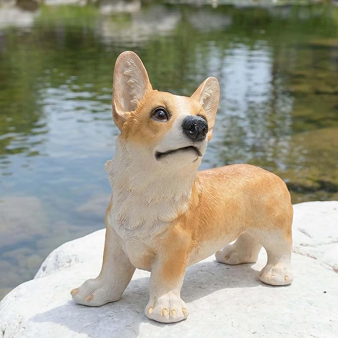 Charming Realistic Welsh Corgi Dog Statue | Realistic Animal Statues, Real Dog Statue Ornaments Perfect for Indoor & Outdoor Pet Decor - Home, Garden, Porch, Patio Accent