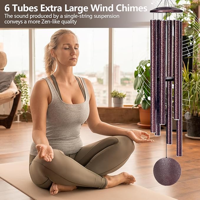 66" Wind Chimes for Outside Deep Tone - 6 Thicken Tubes Memorial Wind Chimes for Loss of Love One, Gifts for Women, Mom, Grandma, Sympathy, Large Windchimes for Outdoor, Garden, Patio (Bronze)