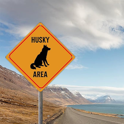 Caution Husky Crossing XING Tin Sign Husky Dog Area Warning Street Sign Husky Novelty Caution Road Sign for Man Cave Yard Garage Porch 15x15in
