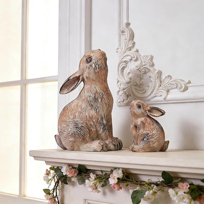 Resin Bunny Decor Rabbit Figurines, Easter Bunny Statue Set of 2 for Spring Tabletop Decor,Small Rabbit Statues for Home Decor