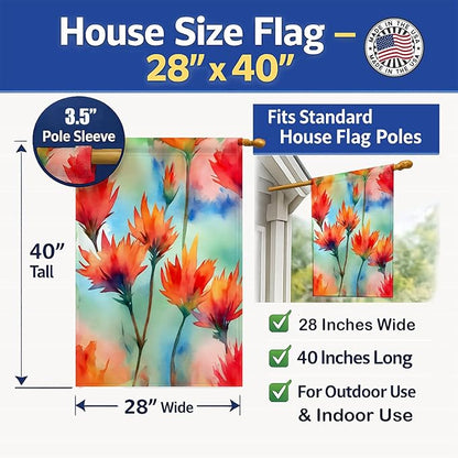 Caroline's Treasures Wyoming Indian Paintbrush in Watercolor House Flag Large Porch Sleeve Pole Decorative Outside Yard Banner Artwork Wall Hanging, Polyester, House Size, Multicolor