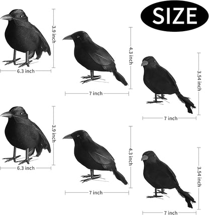 kemooie 6 Packs Real Feathered Halloween Black Crows, Handmade Realistic Crow with Real Feathers Raven Birds for Yard Tree Garden Patio Indoor Outdoor Halloween Decorations