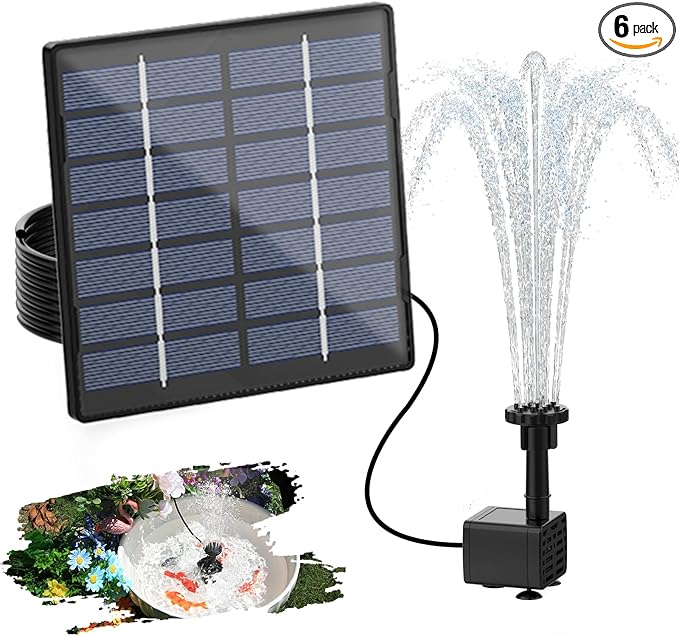 AISITIN Solar Water Pump for Outdoor Features, 2026 Upgraded DIY Fountain Kit With 6 Nozzles, 9.8ft Power Cord, for Bird Bath, Ponds, Garden, Fish Tank Solar Powered Water Fountain Pump