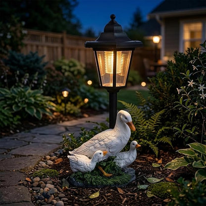 Solar Duck Family Garden Statue with Lights, Resin Mother Duck & Ducklings Figurine Outdoor Decor for Lawn Yard Patio Pathway