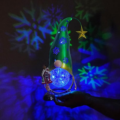 HONGLAND Christmas Gnomes Garden Decor Solar Outdoor Decorations Gnome Yard for Mom, Color Changing LED Lights with Snowflake Hollowed-Out Hat (Green)